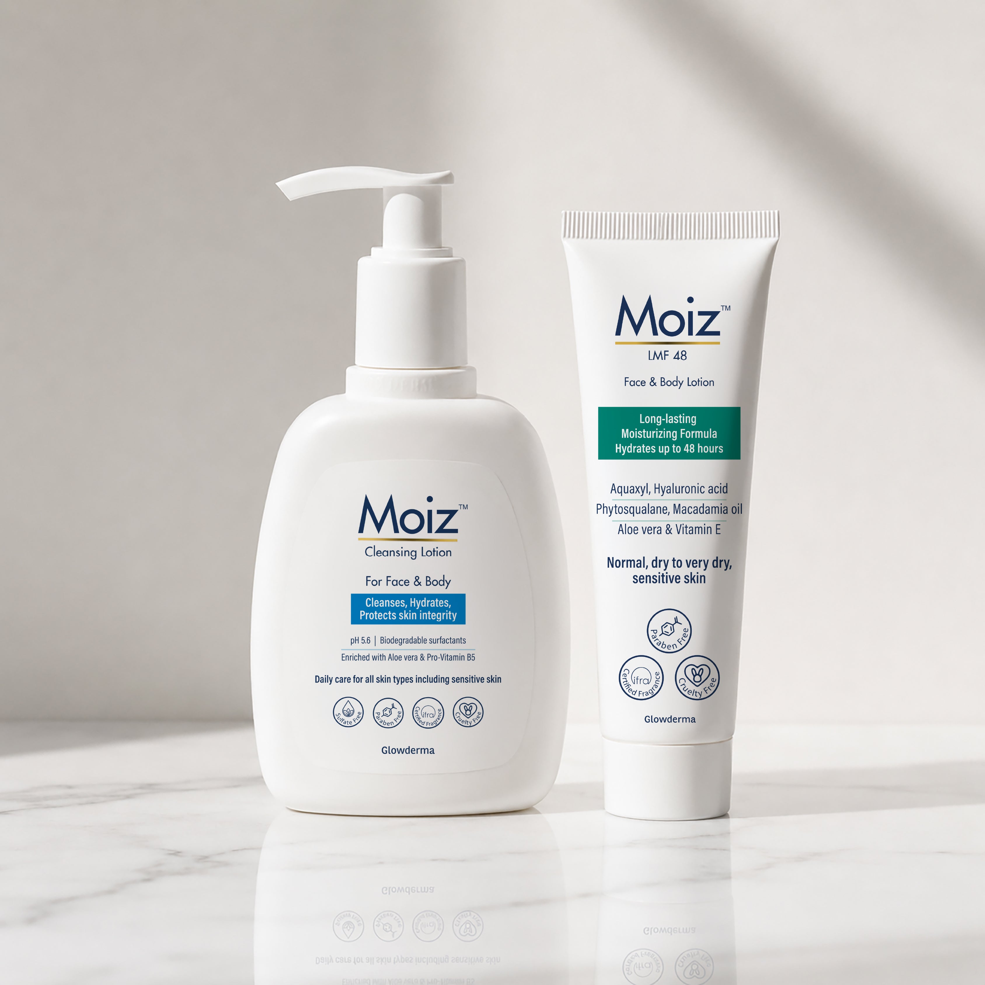 Moiz Cleansing Lotion 200 ml + Moiz LMF 48 Lotion 75 ml (For deep hydration)