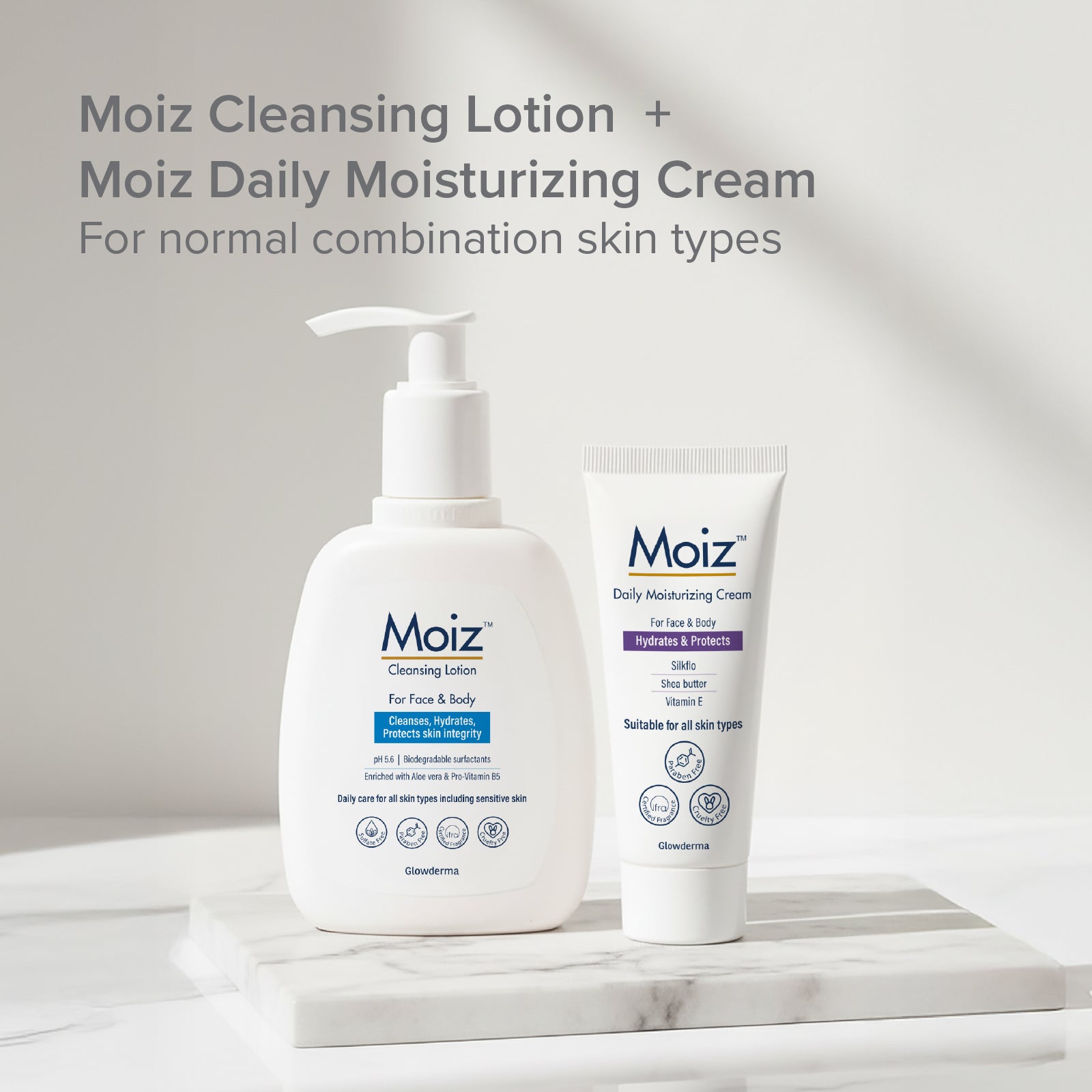 Moiz Cleansing Lotion 200 ml + Moiz Daily Moisturizing Cream (For normal combination skin types)