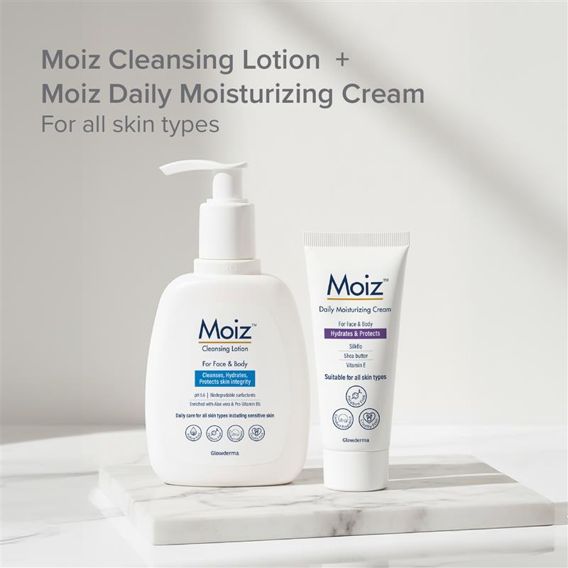 Moiz Cleansing Lotion 200 ml + Moiz Daily Moisturizing Cream (For all skin types)
