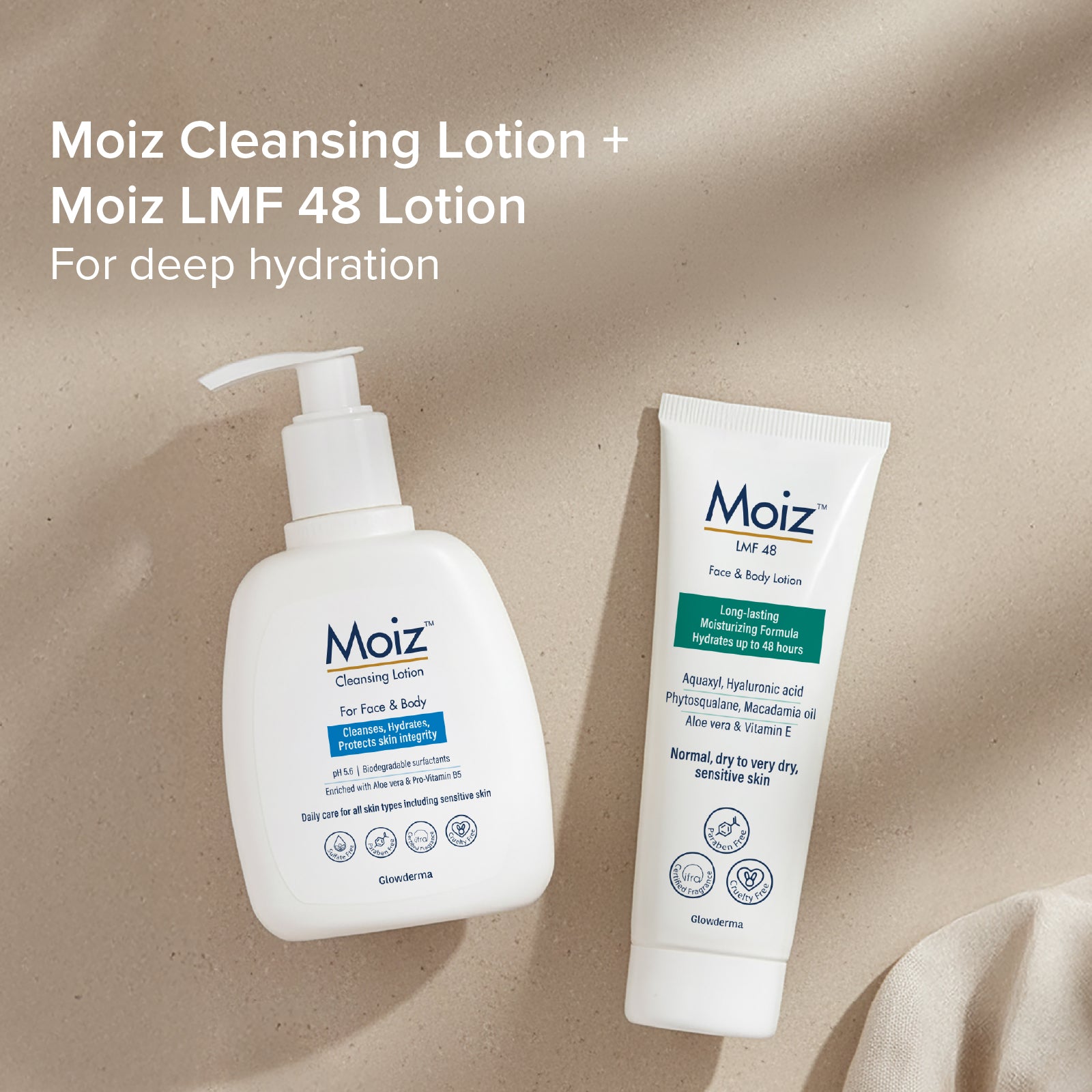 Moiz Cleansing Lotion 200 ml + Moiz LMF 48 Lotion 75 ml (For deep hydration)